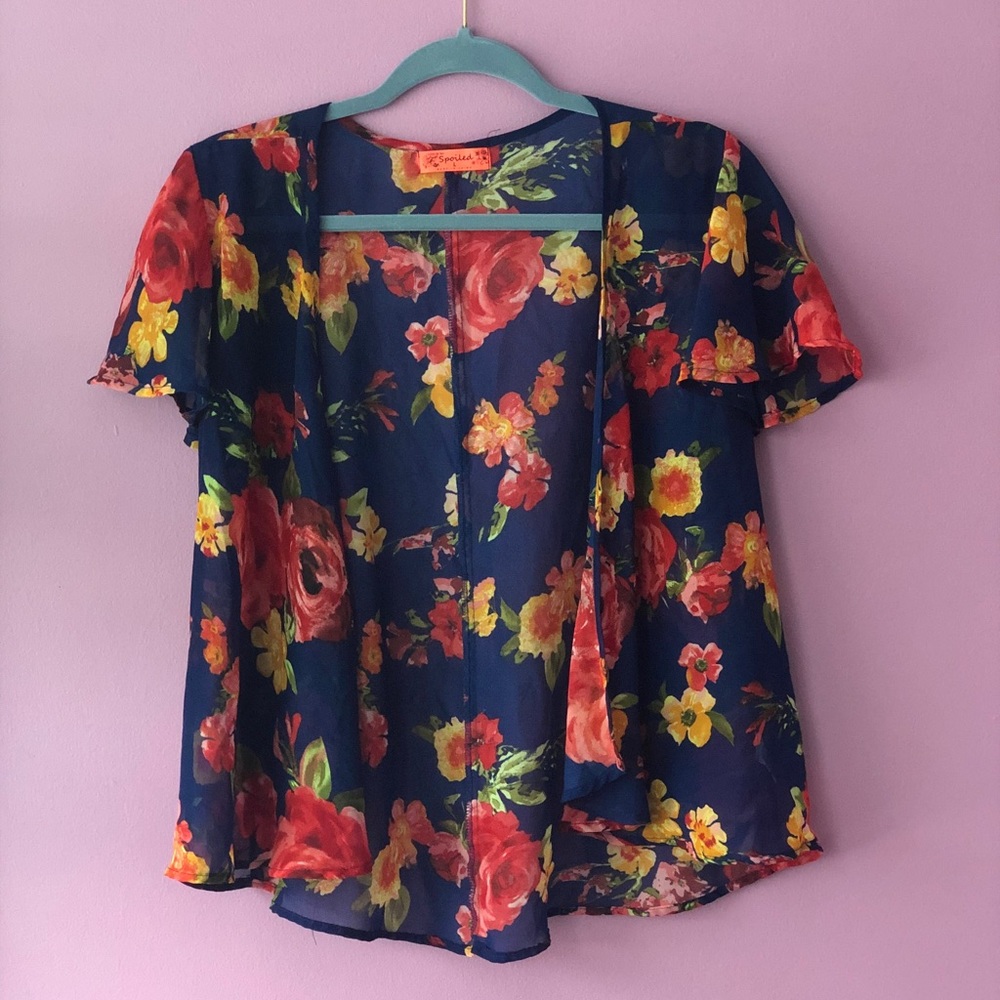 Open front floral blouse
